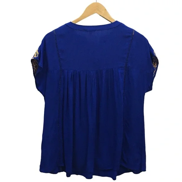 JODIFL Blue Embroidered Multicolor Lightweight Rayon Oversize Top Women’s Small - Picture 7 of 11